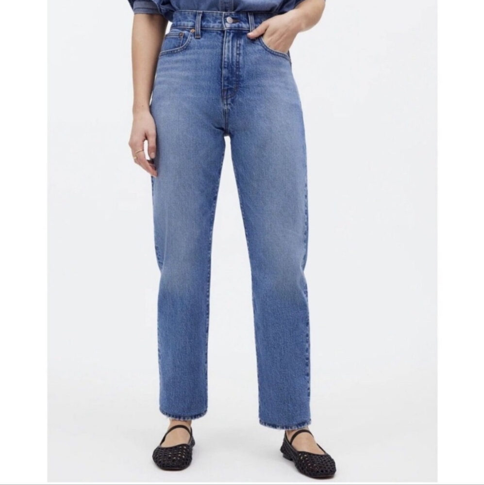 Blue Straight Leg Jeans with Mid-Rise Fit